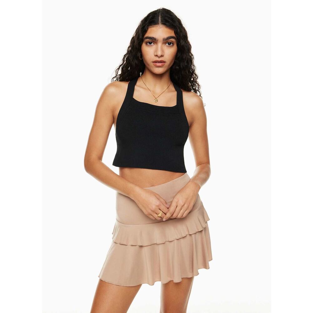 Aritzia Wilfred Cayenne Top L Black Backless Crop Tied Sweater Top
